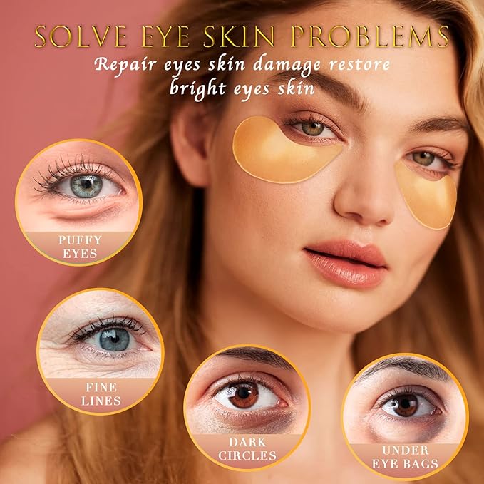 24K GOLD Eye Mask– 60 Pcs - Gold Under Eye Mask Retinol & Collagen - Puffy Eyes and Dark Circles Treatments – Look Younger and Reduce Wrinkles and Fine Lines Undereye-BrightBean Baby