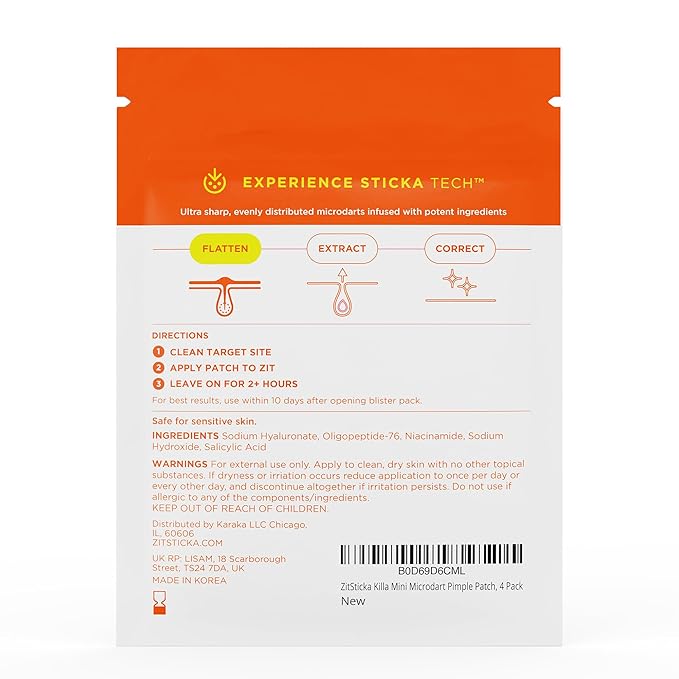 ZitSticka Killa Pimple Patches for Face - World's Most Potent Pimple Patch with Fast-Acting Microdarts - Starts Working within 6 Hours for Deep, Early-Stage Zits - Mini 4 Count-BrightBean Baby