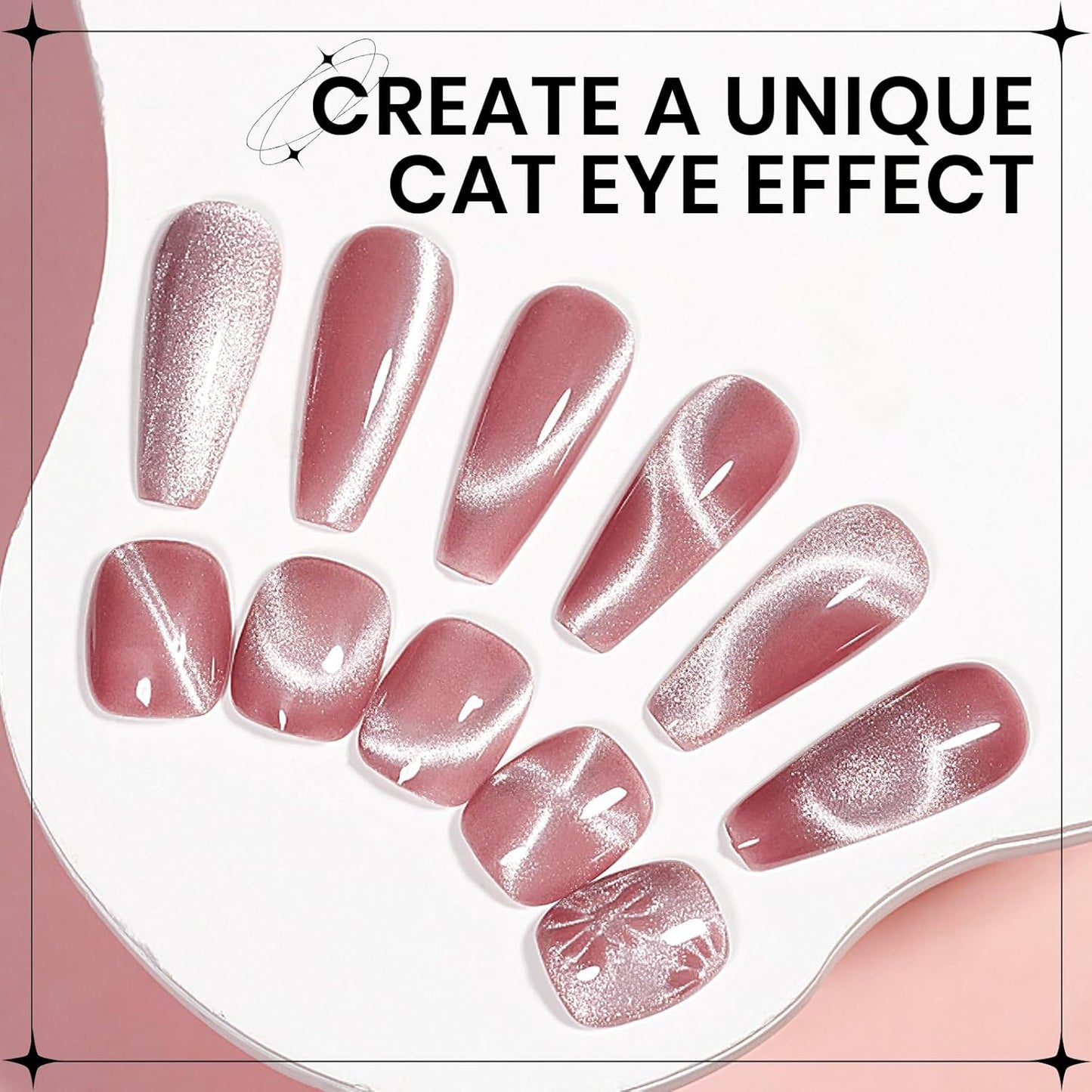 Pink Cat Eye Gel Nail Polish, Holographic Magnetic Gel Nail Polish Glitter Shimmer Effect with Magnet Soak Off U V Salon DIY at Home, 0.5 OZ-BrightBean Baby