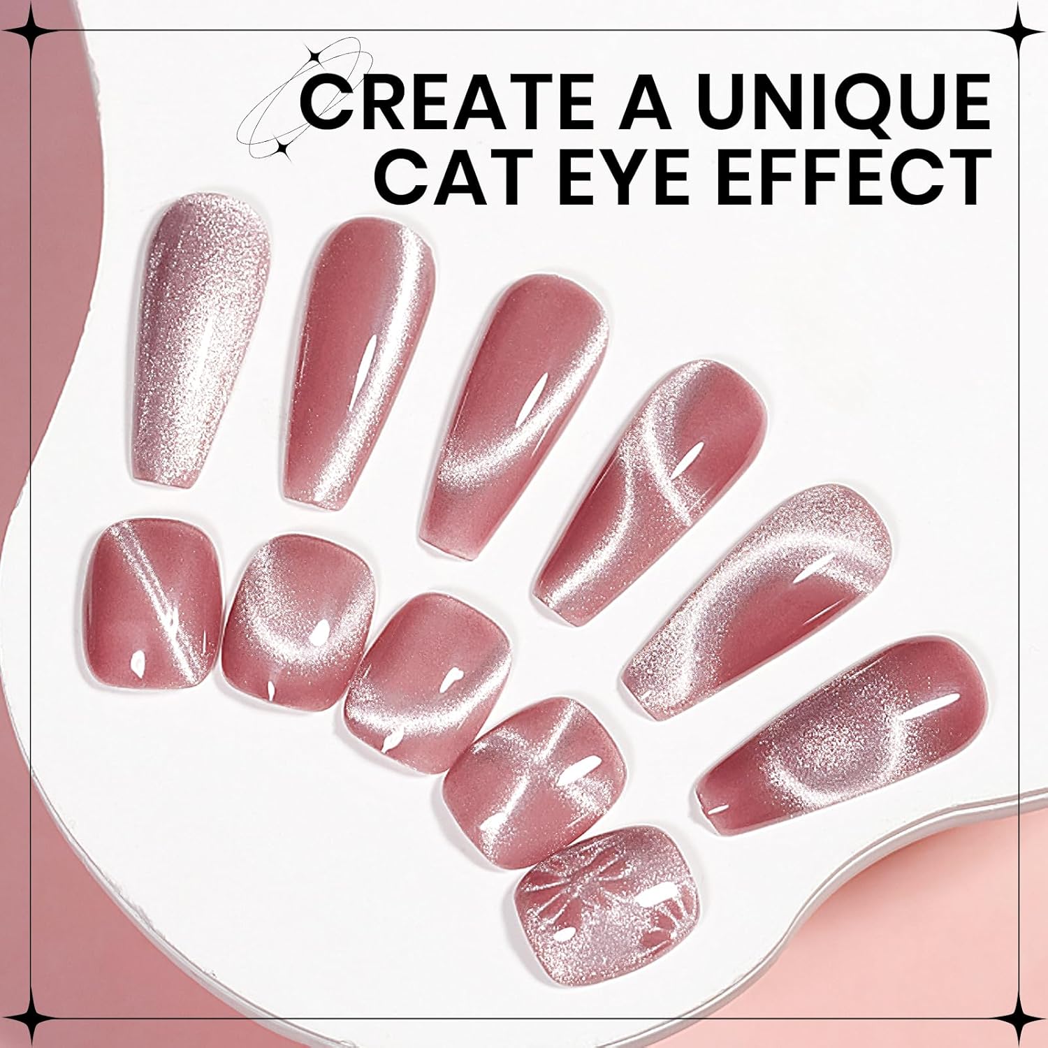 Pink Cat Eye Gel Nail Polish, Holographic Magnetic Gel Nail Polish Glitter Shimmer Effect with Magnet Soak Off U V Salon DIY at Home, 0.5 OZ-BrightBean Baby