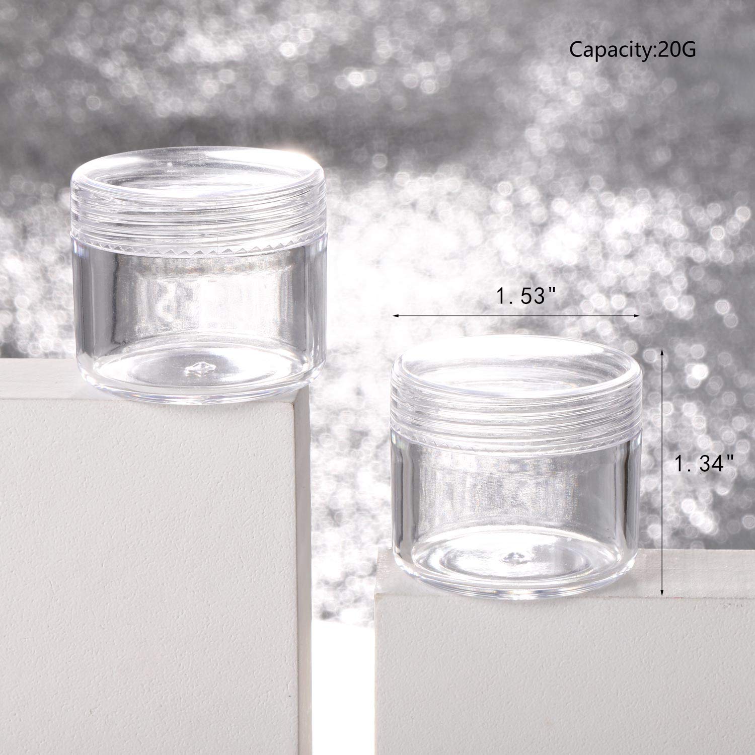 Refillable Cosmetic Sample Jars - 100 Pack 20g (0.7oz) Clear Small Travel Containers with Lids + 10 Mini Makeup Spatulas - BPA Free-BrightBean Baby