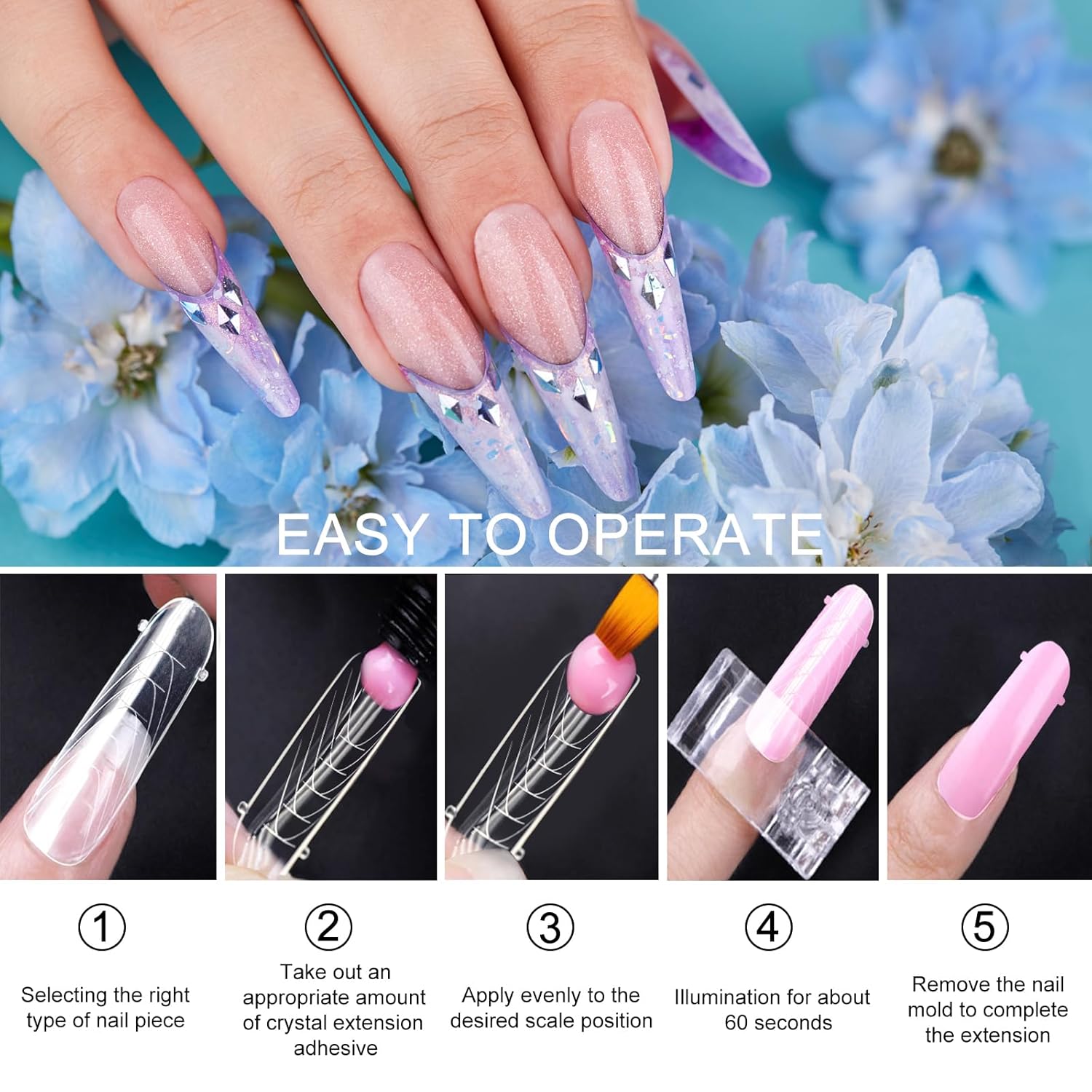 130 Pcs Poly Extension Gel Dual Nail Forms Nail Molds With Scale Builder Coffin Nail for Gel Manicure Nail Art Design Salon DIY at Home (Long Round-Head Dual Nail Forms Set)-BrightBean Baby