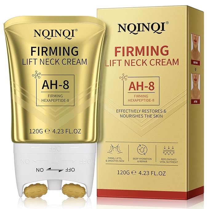 AH-8 Firming Neck Cream with Roller - Neck and Chest Firming Cream to Lift, Tighten & Smooth Sagging Skin, Reduce Wrinkles & Hydrate for Youthful Neck, 4.23 Fl Oz-BrightBean Baby