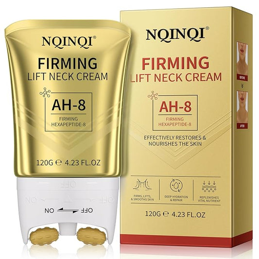 AH-8 Firming Neck Cream with Roller - Neck and Chest Firming Cream to Lift, Tighten & Smooth Sagging Skin, Reduce Wrinkles & Hydrate for Youthful Neck, 4.23 Fl Oz-BrightBean Baby