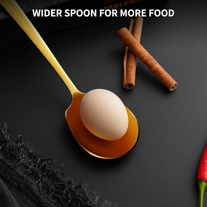 8 Piece Stainless Steel Serving Spoons Set - 4 Large, 4 Slotted, 9.2-Inch, Dishwasher Safe, for Parties/Kitchen/Buffet/Catering,Gold