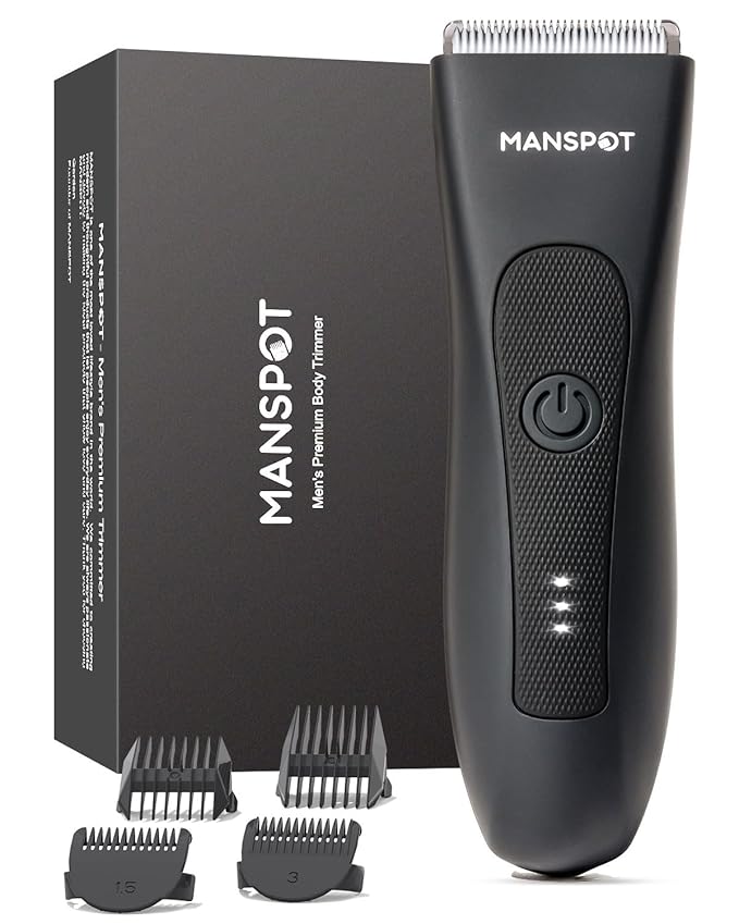 MANSPOT Manscape Groin & Body Hair Trimmer for Men, Electric Ball Pubic Trimmer Shaver,Manscape Kit with 4 Guard,Replaceable Ceramic Blade Heads,Waterproof Wet/Dry Shaver,90 Minutes Shaving-BrightBean Baby