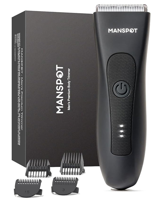MANSPOT Manscape Groin & Body Hair Trimmer for Men, Electric Ball Pubic Trimmer Shaver,Manscape Kit with 4 Guard,Replaceable Ceramic Blade Heads,Waterproof Wet/Dry Shaver,90 Minutes Shaving-BrightBean Baby