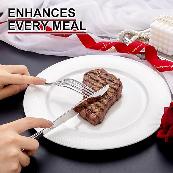 200PCS Silver Plastic Cutlery - Vintage Silver Disposable Silverware - Heavyweight Plastic Utensils with 100 Forks, 50 Knives, 50 Spoons For Catering, Parties, Dinners and Weddings