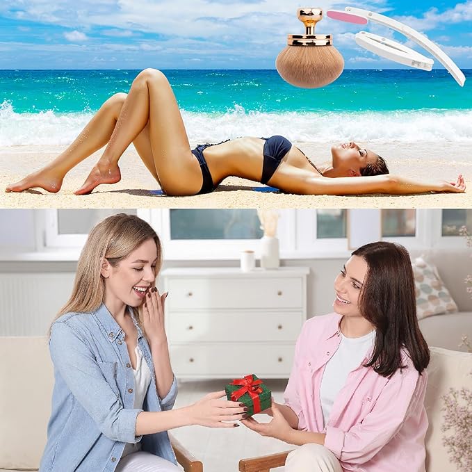 Self Tanner Brushes- Extra Large Body Makeup Brush & Back Lotion Applicator, 2 Pcs, Body, Leg and Face Kabuki Brush, Back Applicator for Self Tan, Sunscreen, Lotion, Makeup, Blend & Blur (Rose Gold)-BrightBean Baby