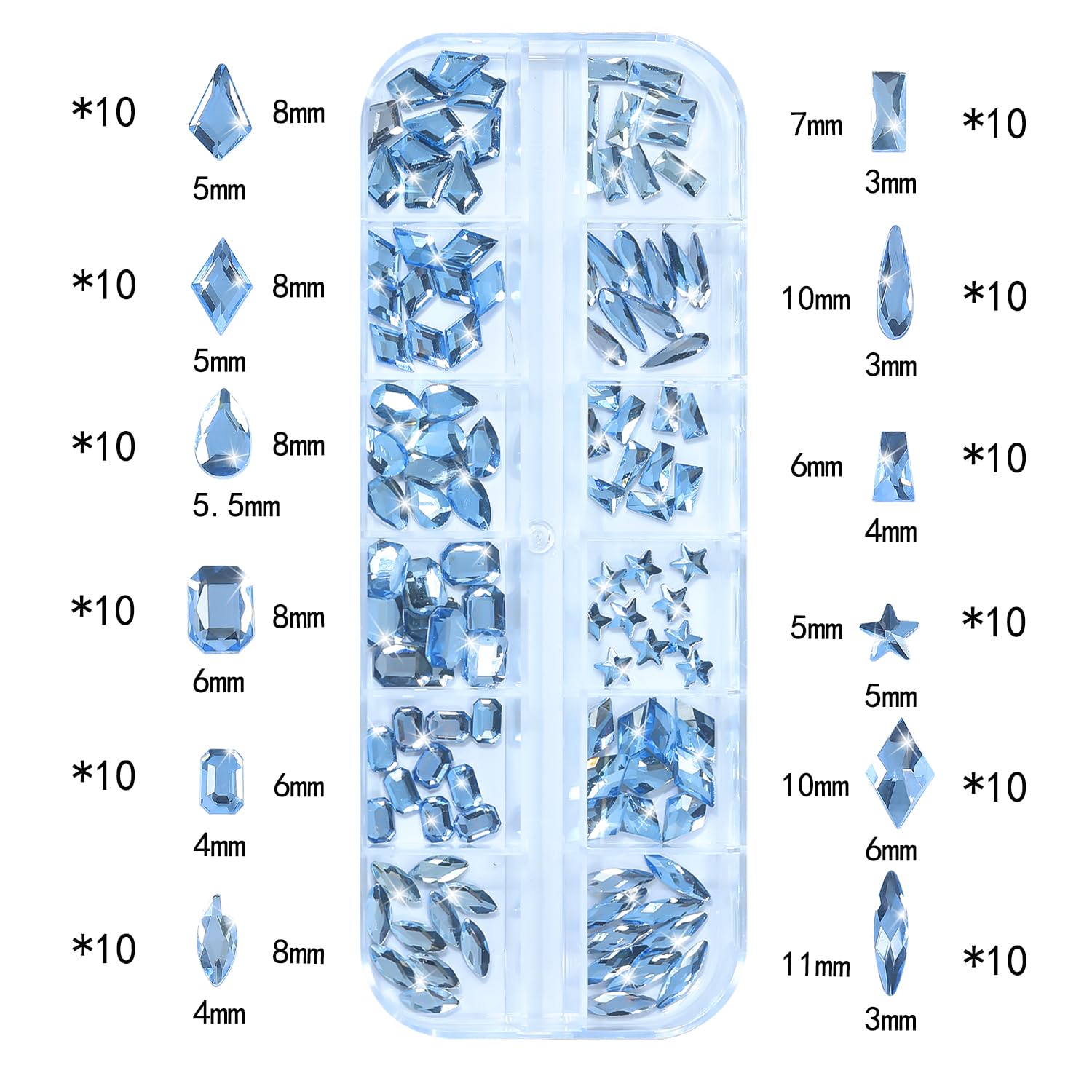HNUIX Nail Rhinestones - 3D Multi Shape Size Crystal, Light Blue Nail Gems, Flat Back, with Kit, for Nail Art, DIY Decorations-BrightBean Baby