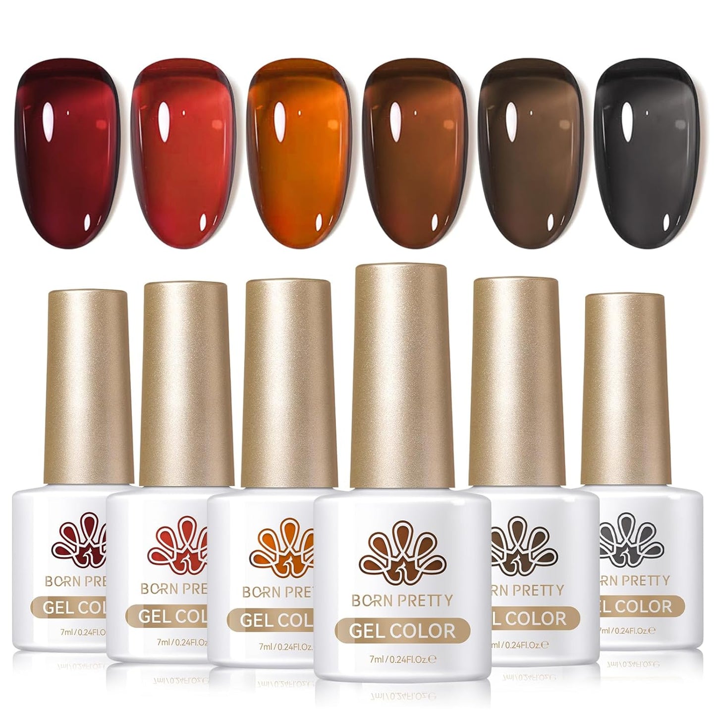 Born Pretty Jelly Gel Nail Polish Fall Winter Amber Crystal Brown Orange Burgundy Red Black Gel Polish Transparent Translucent Clear Nail Art Manicure DIY Home Salon 6PCS-BrightBean Baby