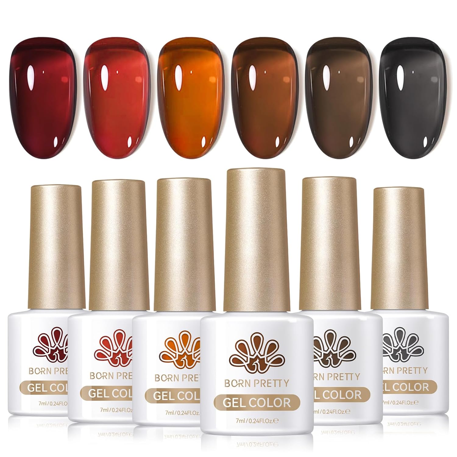 Born Pretty Jelly Gel Nail Polish Fall Winter Amber Crystal Brown Orange Burgundy Red Black Gel Polish Transparent Translucent Clear Nail Art Manicure DIY Home Salon 6PCS-BrightBean Baby