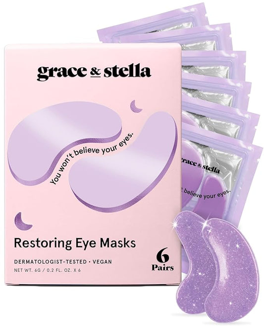 grace & stella Retinol Under Eye Patches for Puffy Eyes and Dark Circles - Restoring Gel Under Eye Masks with Hyaluronic Acid - Vegan Cruelty-Free Skincare - Birthday Gifts for Women (Purple, 6 Pairs)-BrightBean Baby