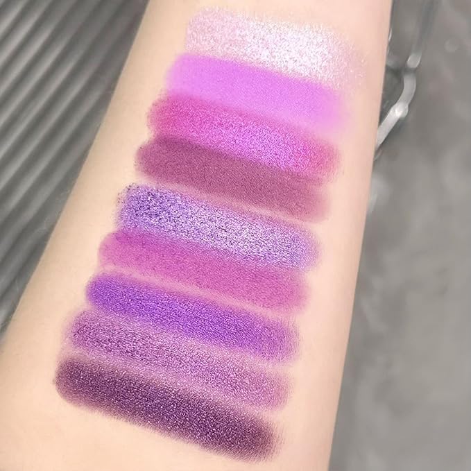Erinde 9 Colors Purple Pink Lavender Glitter Shimmer Matte Eye Shadow Palette Makeup, Highly Pigmented Waterproof Violet Mauve Dark Purple Silver Pearl White Shimmer Sparkling Party Eyeshadow Palette-BrightBean Baby