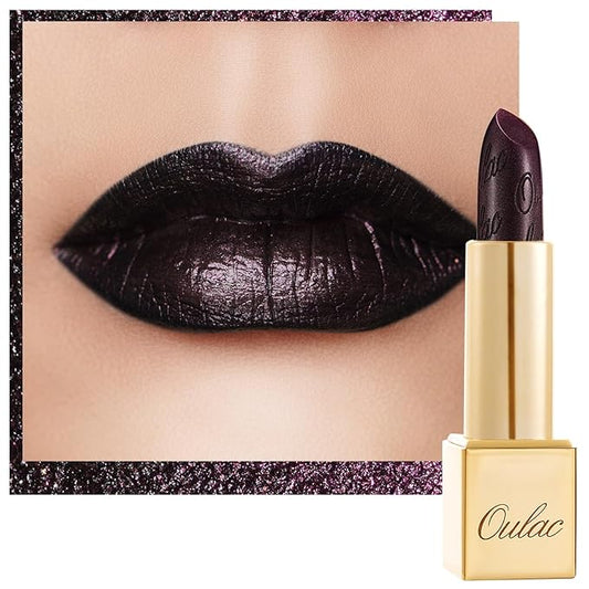 Oulac Metallic Black Lipstick for Women, High-Impact Lipcolor with Moisturizing Creamy Formula, Vegan & Cruelty-Free, Full-Coverage Matte Lipstick, Midnight Mirage (21)-BrightBean Baby