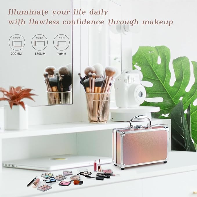 Color Nymph Beginner Makeup Kits For Teens With Train Case Included Full Makeup Kit Eyeshadow Palette Blushes Bronzer Highlighter Lipstick Brushes Mirror（Gold）-BrightBean Baby