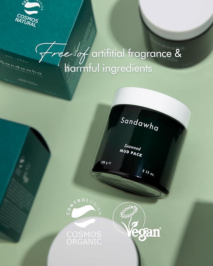 SKINCURE Vegan Seaweed Mud Mask, Korean skincare Blackhead Remover Clay Mask for Pore Cleansing with Kaolin & Bentonite, Oil Control & Gentle Exfoliation, 3.5oz-BrightBean Baby