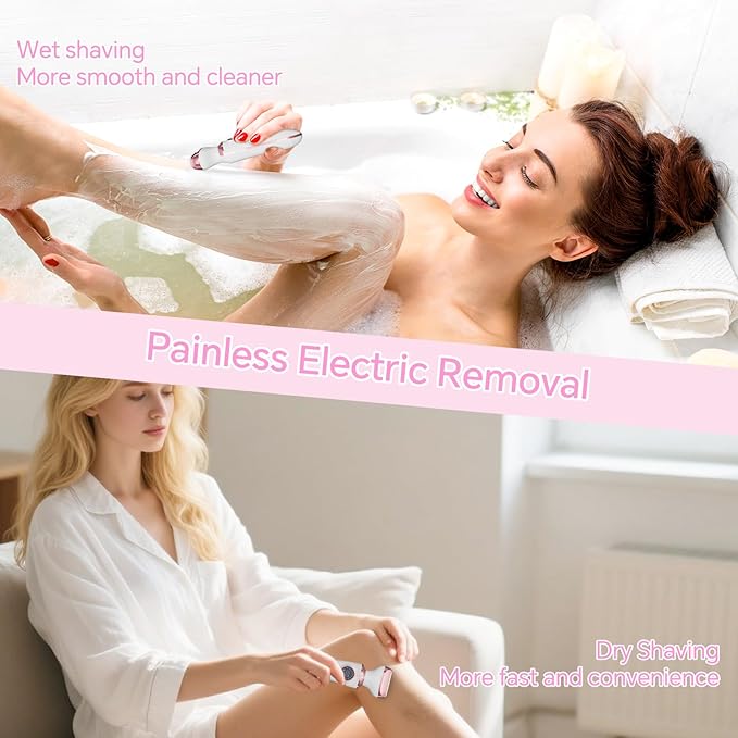 Electric Razor for Women, 4-in-1 Bikini Trimmer & Body Shaver for Face, Legs, Underarms, Pubic Hair, Rechargeable Wet/Dry Painless Hair Removal with LED Light & Travel Lock-BrightBean Baby