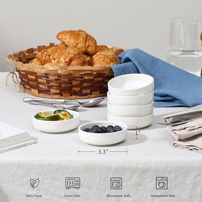 Selamica Soy Sauce Dish, 2.5 oz Ceramic Dipping Bowls Set of 12, 3.3 Inch Pinch Bowls for Side Dish, Condiment, Ketchup, Sushi, BBQ, White