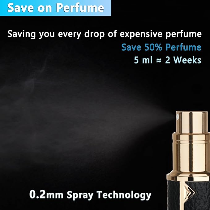 Refillable Travel Perfume Atomizer Bottle - 5ml Luxury Pocket Perfume Dispenser Pump, Travel Perfume Atomiser, Cologne Dispenser, Portable Size Sprayer Bottle for Traveling (Black)-BrightBean Baby
