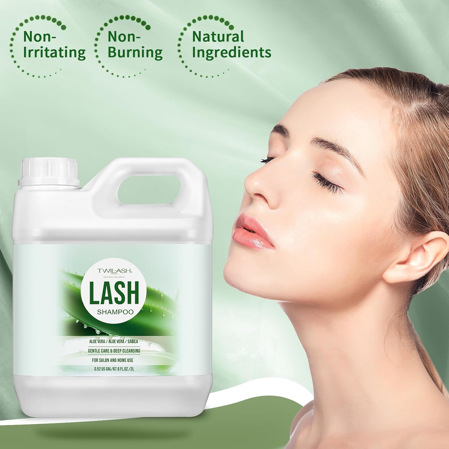 Lash Shampoo Bulk, Eyelash Cleanser for Extensions 2 Liters, Non-irritating or Burning Eyelid Foaming Cleanser for Professional Salon and Home Use (Aloe Vera-2L)-BrightBean Baby