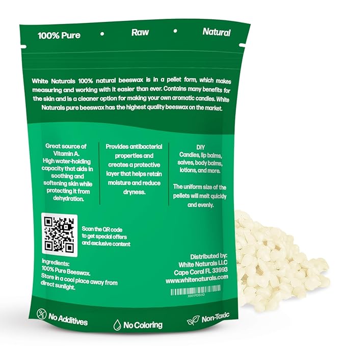White Beeswax Pellets 1 lb (16 oz), Pure, Natural, Cosmetic Grade, Bees Wax Pastilles, Triple Filtered, Great For DIY Lip Balms, Lotions, Candles-BrightBean Baby