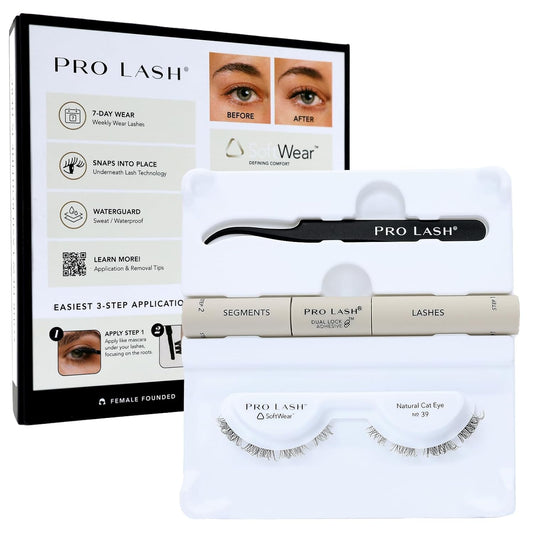 Pro Lash SoftWear Clean Girl Mini Lash Clusters Kit - Natural-Looking, Lightweight Lashes - 7-Day Cluster Eyelash Extensions - False Eyelashes Plus Adhesive and Tweezers - Cat Eye No. 39-BrightBean Baby