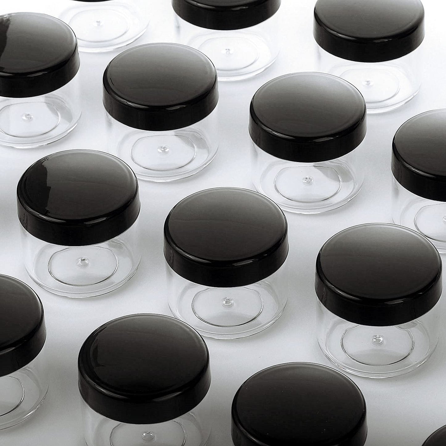 Refillable Cosmetic Sample Jars - 100 Pack 15g (0.5oz) Black Small Travel Containers with Lids + 10 Mini Makeup Spatulas - BPA Free-BrightBean Baby