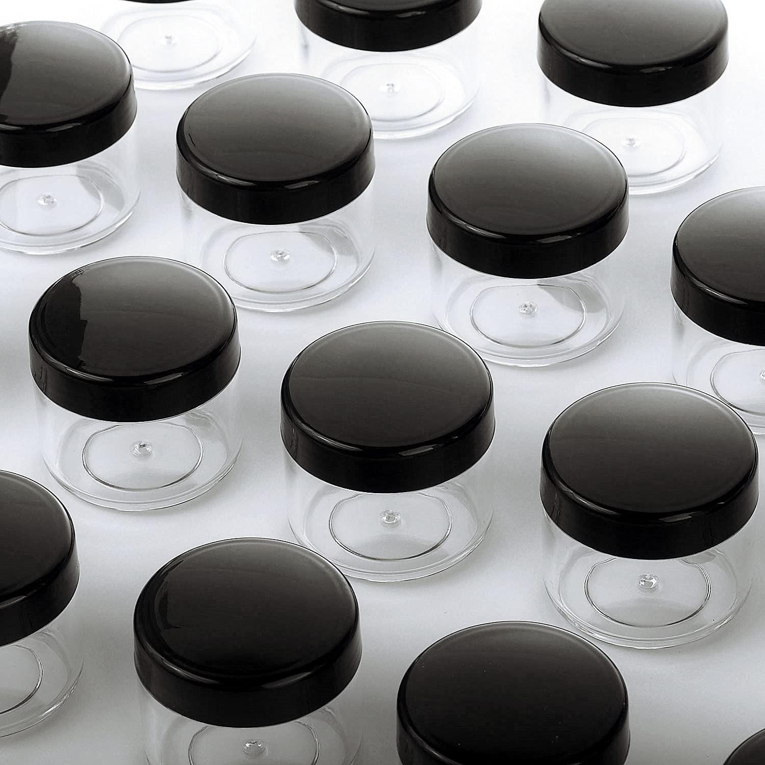 Refillable Cosmetic Sample Jars - 100 Pack 15g (0.5oz) Black Small Travel Containers with Lids + 10 Mini Makeup Spatulas - BPA Free-BrightBean Baby