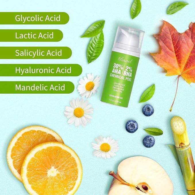 Ebanel Chemical Peel for Face, AHA BHA Exfoliator, Glycolic Acid Peel, Salicylic & Lactic Acid Face Peeling Gel, Infused with Green Tea & Chamomile for Acne Scars, Dark Spots, Wrinkles, Fine Lines-BrightBean Baby