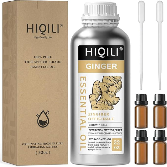 HIQILI 32 Fl Oz Ginger Oil, 100% Pure Natural Ginger Essential Oil for Hair, Massage, Skin - 1000ML-BrightBean Baby
