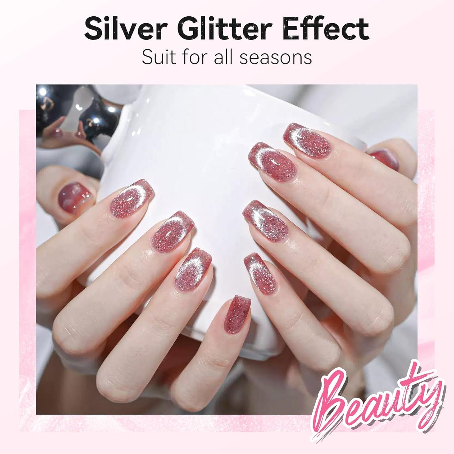 Makartt Universal Silver Cat Eye Gel Polish: Sparkle Glitter Nail Polish Holographic Magnetic Gel with Magnet DIY at Home for Beginner Easy to Use Nail Art Design Manicure 10ml-BrightBean Baby