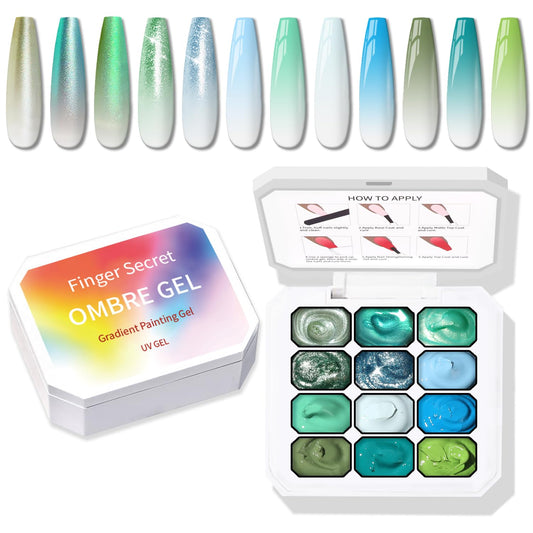 Sponge Pat Paint Nail Gel, Ombre Nails Gradient Gel Nail Blush Blooming Aura Nails Drawing Stripper Floral Painting DIY Nail Art, No Wipe, UV/LED Curing (12 Colors E)-BrightBean Baby