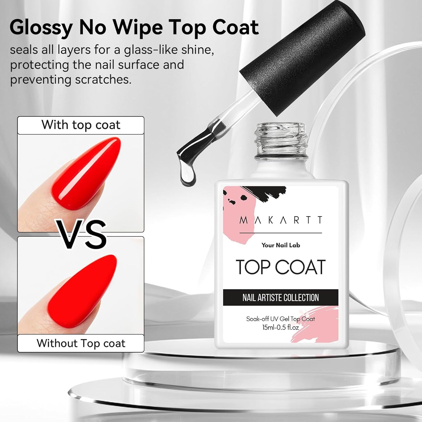 Makartt 15ml No Wipe Gel Top Coat and Peel Off Base Coat Set - 2Pcs Shine Finish Long Lasting No Filing Soak Off Clear Top Base Gel, UV LED Nail Lamp Required, for Women Nail Art DIY-BrightBean Baby