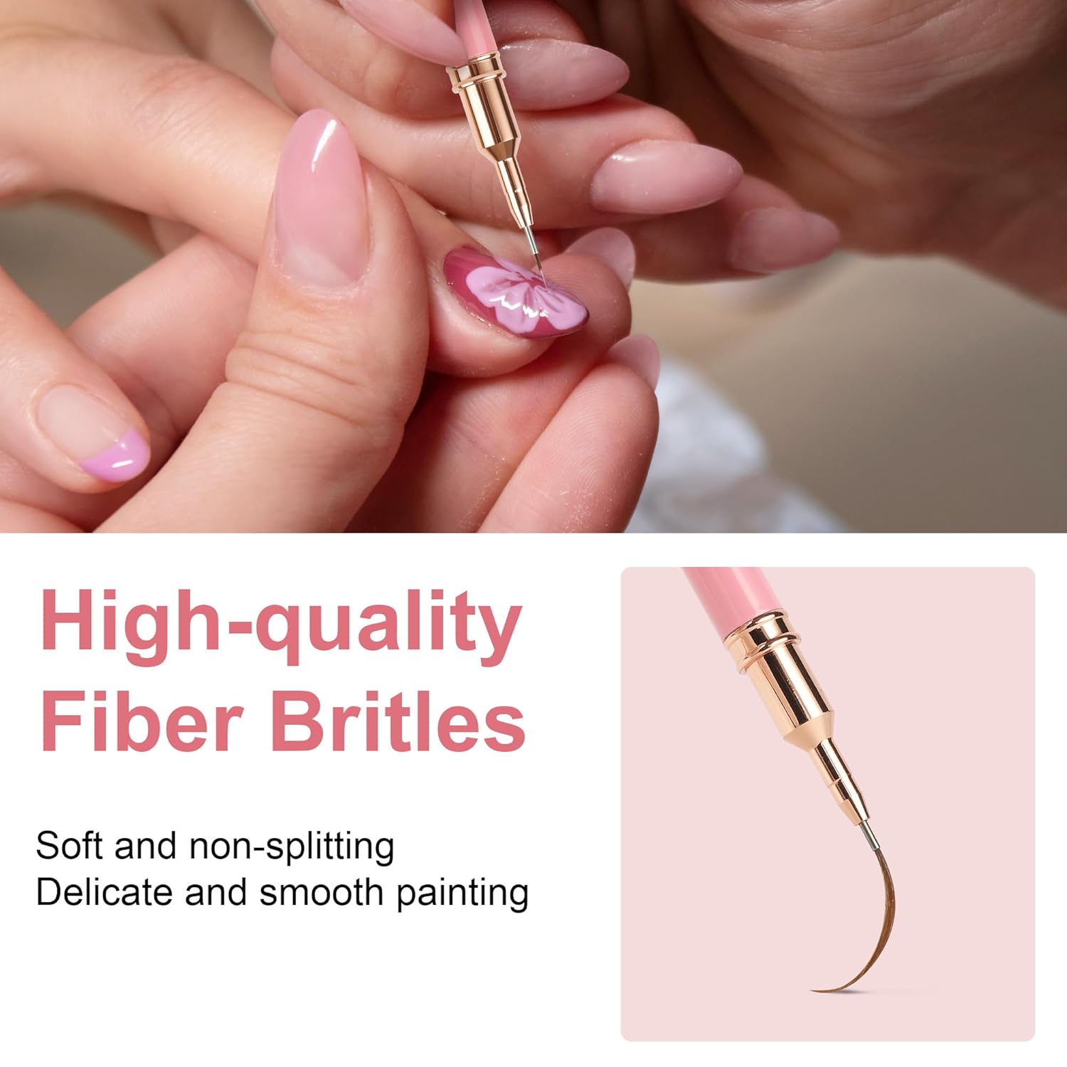 Artdone Metallic Nail Art Pens, Liner Brushes Set, 5PCS Pink Color Nail Tools For Long Lines, Thin Details, Fine Drawing, Liner Brush UV Gel Polish Painting Nail Design Sizes 5/8/12/20/25mm-BrightBean Baby