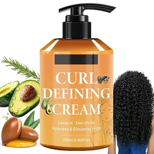 Curl Defining Cream, Anti Frizz Curling Cream for Enhances Wavy Hair and Curly Hair Hydrating Argan Oil Hair Mask Long-Lasting Styling Volume 9.46 FL OZ-BrightBean Baby