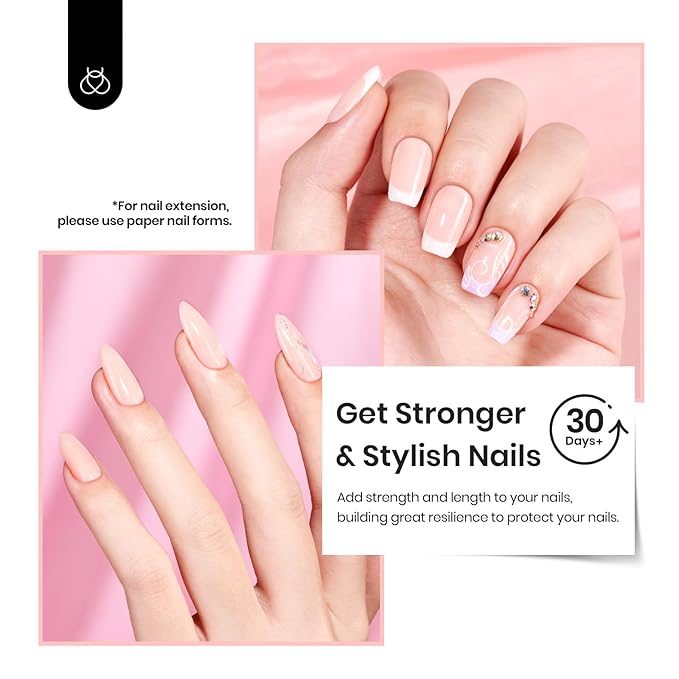 Beetles Pink Nude Builder Gel for Nails 7 in 1 Strengthener Gel for Nail Apex & Thickening Nail Extension DIY Salon at Home Beauty Gift Sets for Women Base Coat Top Coat Needed-BrightBean Baby
