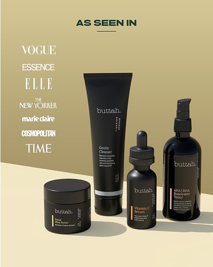 Buttah Skin Supreme Kit for Melanin Rich Skin | Facial Shea Butter 2 oz | Vitamin C Serum 1 oz | Cleanser 3.4 oz | Rosewater Toner 3.4 oz | Black Owned Skincare-BrightBean Baby