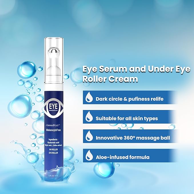 5% Caffeine Eye Serum and Under Eye Roller Cream with 360° Massage Ball for Dark Circles and Puffiness | Under Eye Bags Reduce Wrinkles & Fine Lines | Suitable for All Skin Types | Aloe Scented-BrightBean Baby