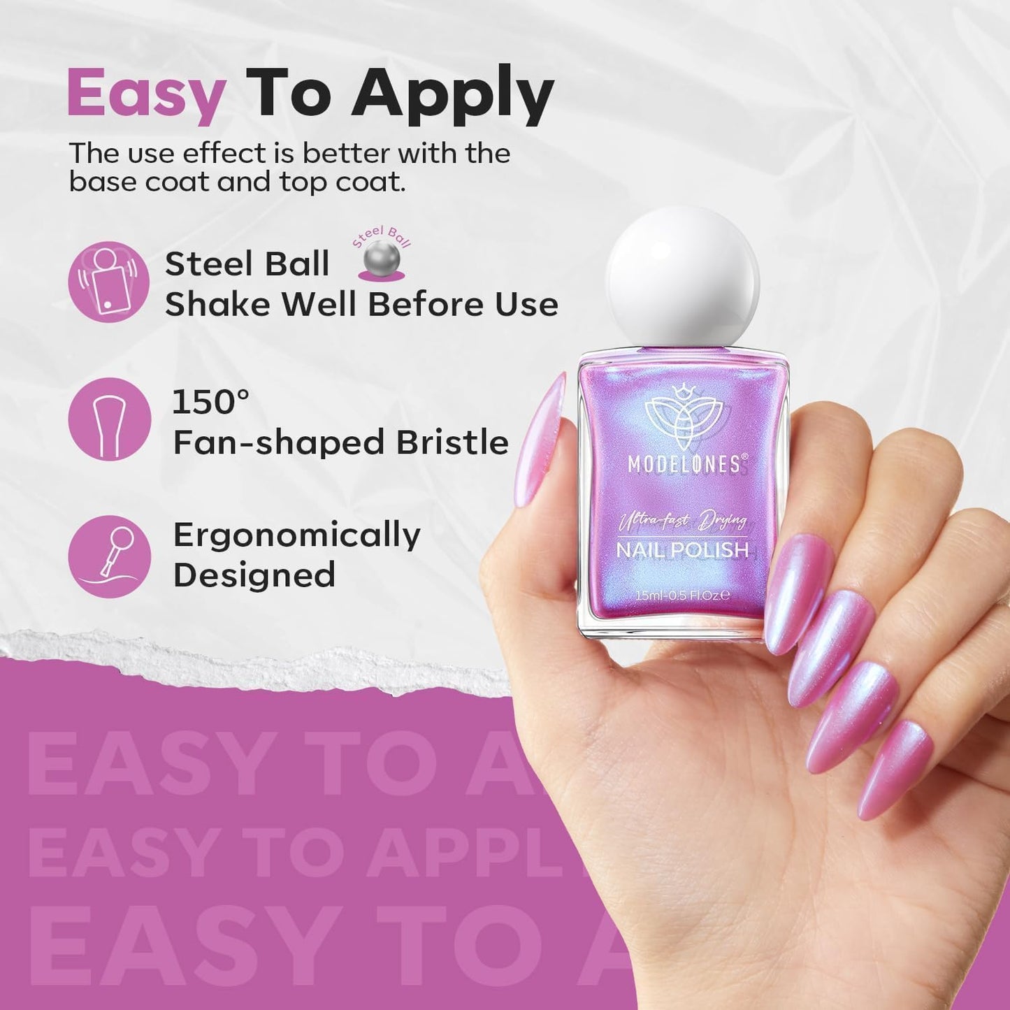 modelones Chrome Purple Nail Polish, 15 ml Quick Dry Nail Polish Mermaid Iridescent Shimmer Pearl Purple Nail Lacquer Long Last Shine Nail Art DIY Home Manicure Gift for Women Girls 0.5 Fl Oz-BrightBean Baby