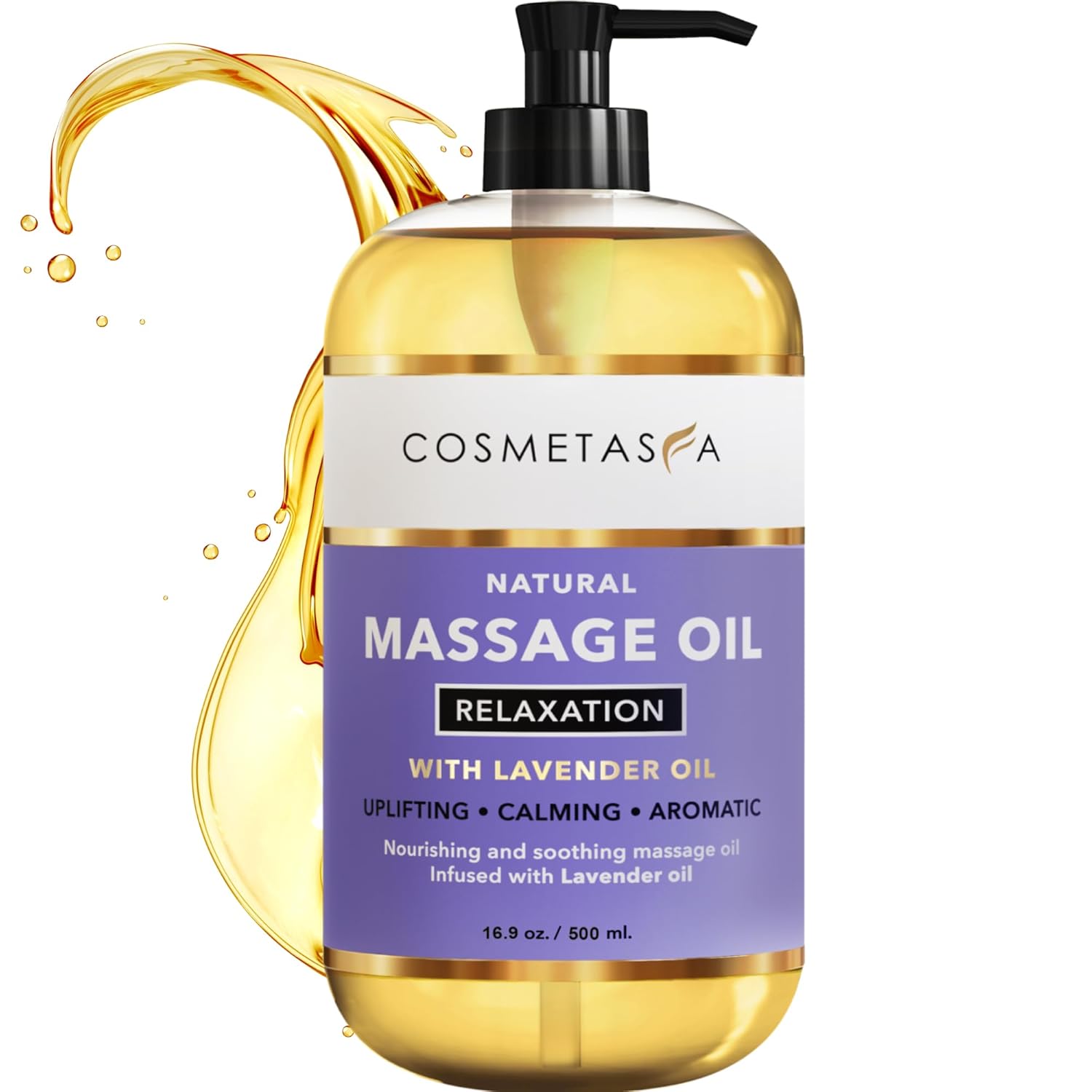 Cosmetasa Lavender Massage Oil for Massage Therapy - All Natural, Cruelty-Free & Spa Quality Skin Therapy Oil, Calming & Soothing Care - Lavender, Geranium & Grapeseed Oil (16.9 oz)-BrightBean Baby