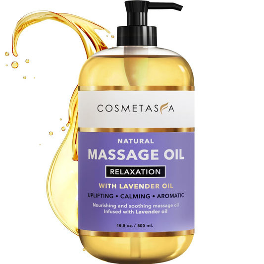 Cosmetasa Lavender Massage Oil for Massage Therapy - All Natural, Cruelty-Free & Spa Quality Skin Therapy Oil, Calming & Soothing Care - Lavender, Geranium & Grapeseed Oil (16.9 oz)-BrightBean Baby