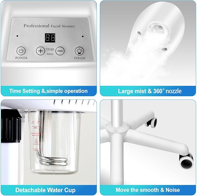 Professional Facial Steamer, Face Steamer on Wheels, SPA Ozone Steamer, Standing Face Steamer for Spa, Salon and at Home Use-BrightBean Baby