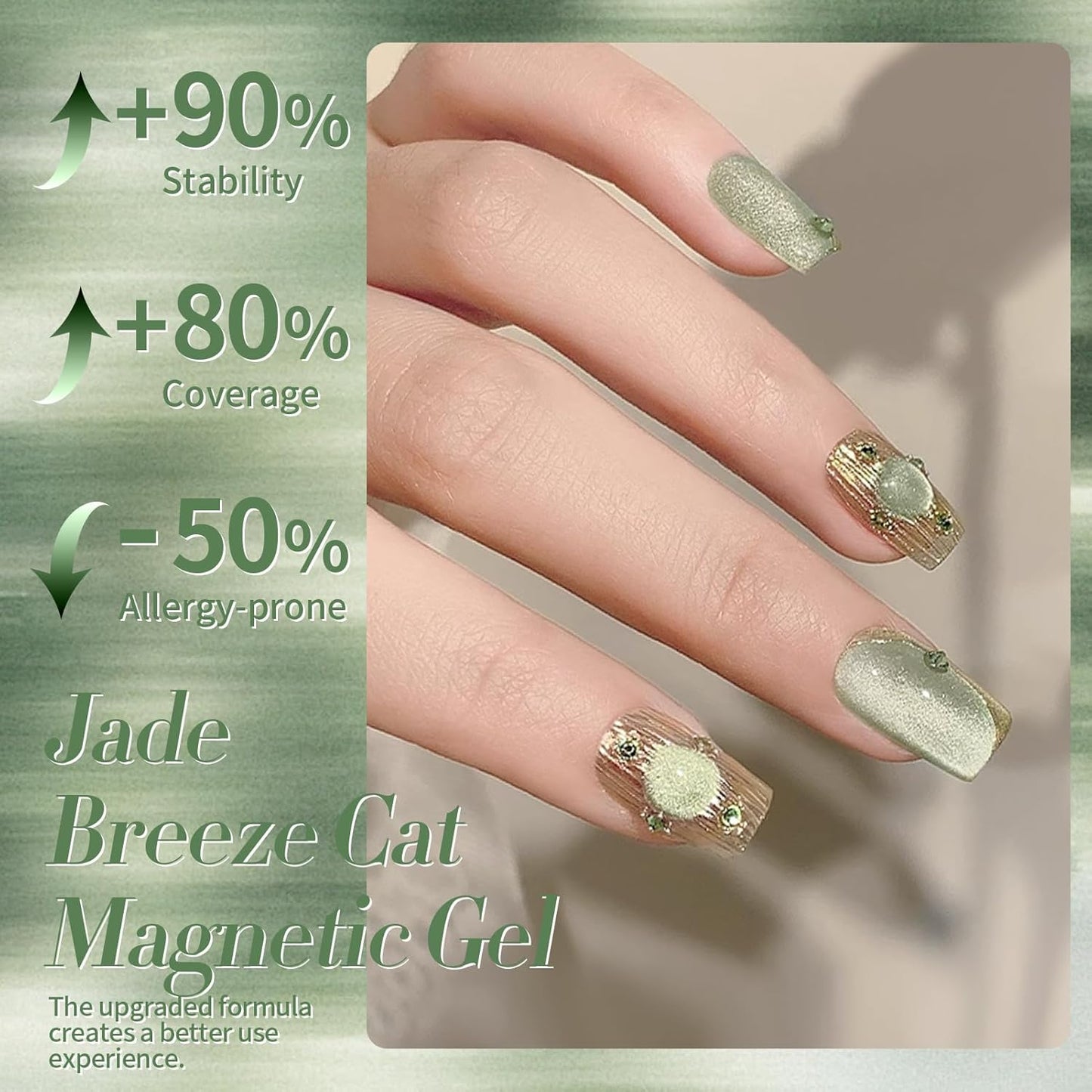 BORN PRETTY Cat Magnetic Eye Gel Nail Polish,Spring Green Jelly Glass Magnetic Gel Polish, Jade Breeze Glitter Soak Off Nail Art Salon Manicure Home Gift 15ml-BrightBean Baby