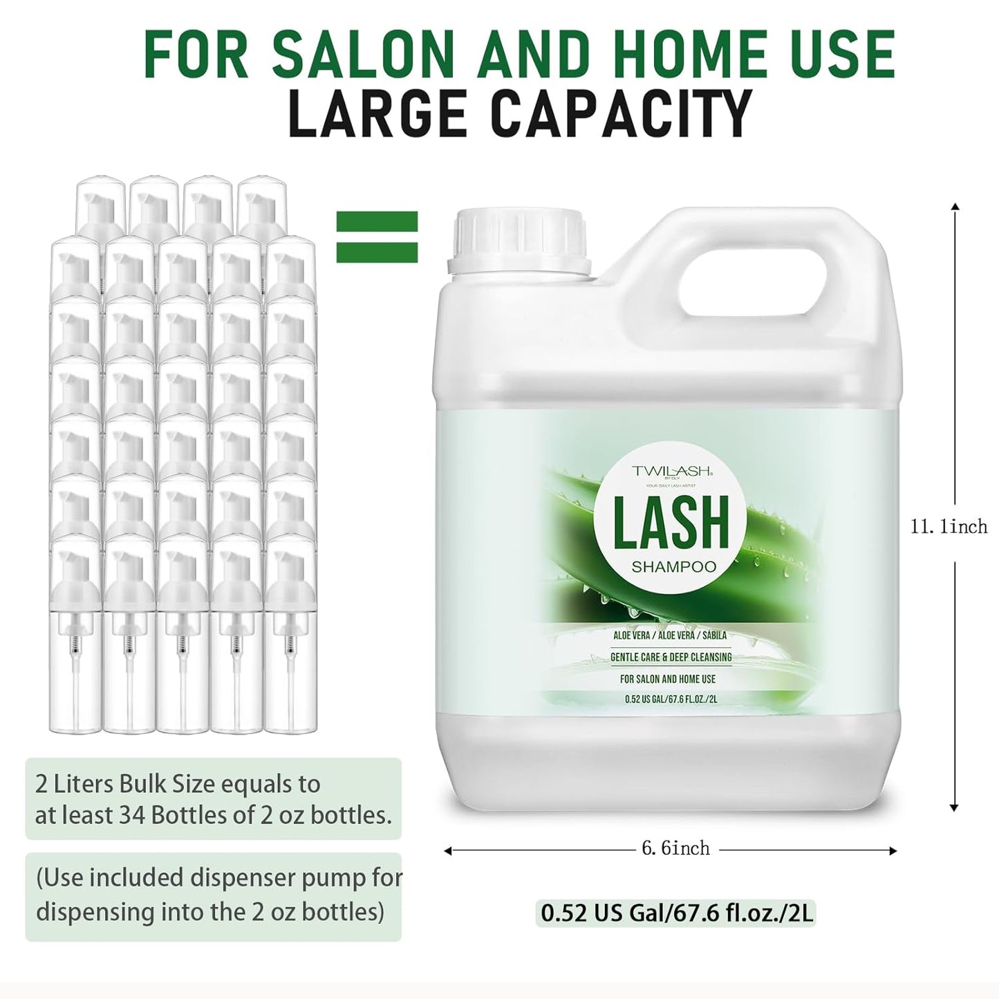 Lash Shampoo Bulk, Eyelash Cleanser for Extensions 2 Liters, Non-irritating or Burning Eyelid Foaming Cleanser for Professional Salon and Home Use (Aloe Vera-2L)-BrightBean Baby