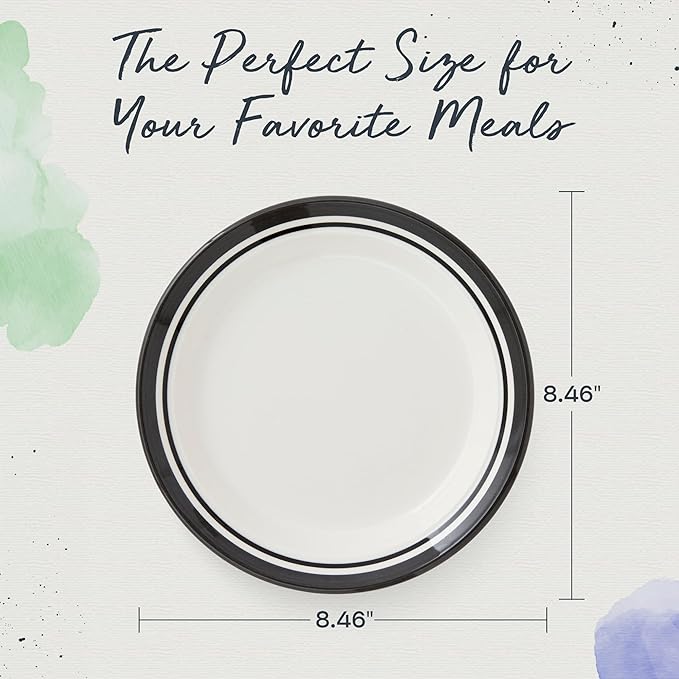 Portmeirion Potter's Striped Dinner Plate (Set of 4) - 8-Inch Stackable Earthenware Plates - Microwave & Dishwasher Safe, Handcrafted Dinnerware for Casual & Formal Table Settings (Black Stripe)