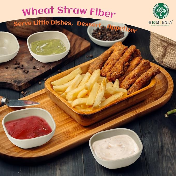 Homienly Soy Sauce Dishes,Wheat Straw Small Bowls Set of 6-4.5 OZ Small Dessert Bowls,Unbreakable Dipping Bowls,Dipping Sauce Cups,Mini Prep Bowls, Dip Bowls for Side Dish - Beige