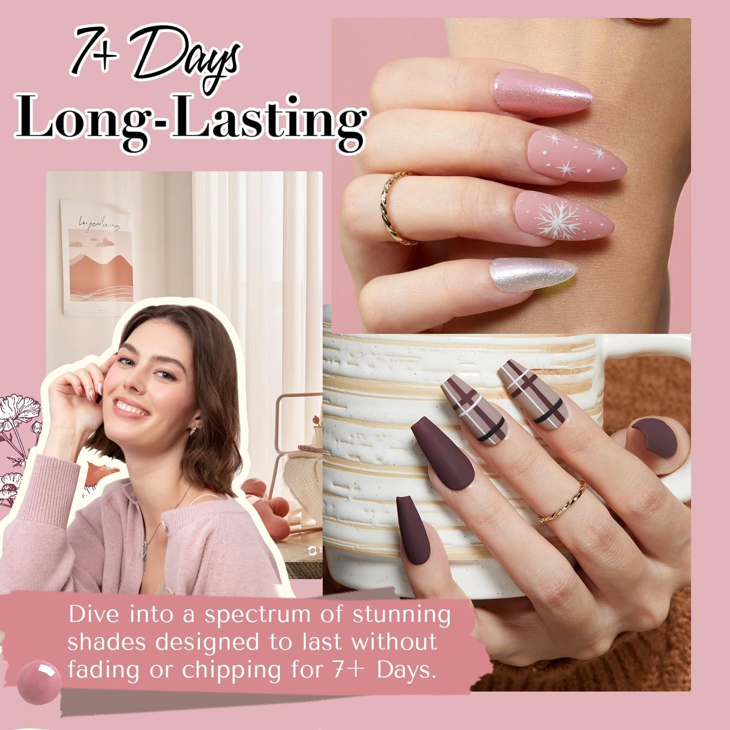 AZUREBEAUTY Nail Polish Set 4 Colors Pink Nude Glitter Nail Polish Quick Dry Natural Nail Lacquer Fingernail Kit with Top Coat DIY Salon Home-BrightBean Baby