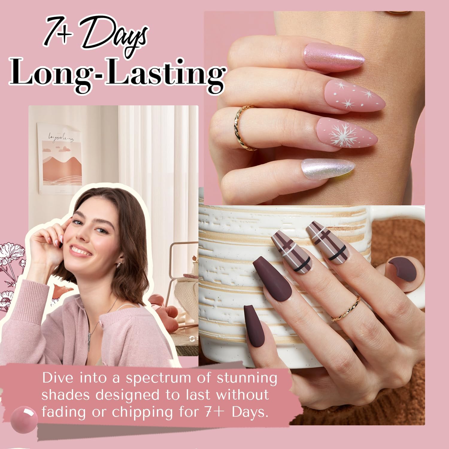 AZUREBEAUTY Nail Polish Set 4 Colors Pink Nude Glitter Nail Polish Quick Dry Natural Nail Lacquer Fingernail Kit with Top Coat DIY Salon Home-BrightBean Baby