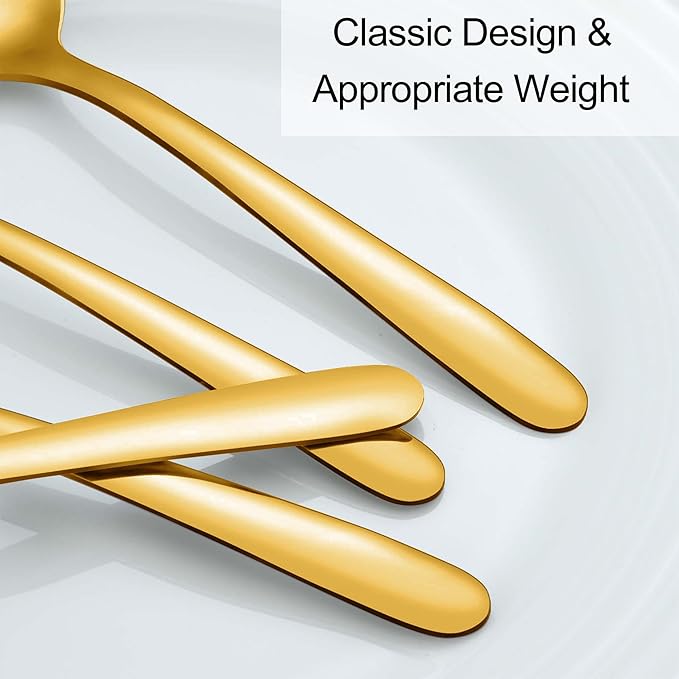 Pleafind 36Pcs Gold Dinner Spoons Set - 7.4 inch, Spoons Silverware, Stainless Steel Spoon, Mirror Polished Tablespoon, Gold Silverware Set for Home, Kitchen, Restaurant, Dishwasher Safe